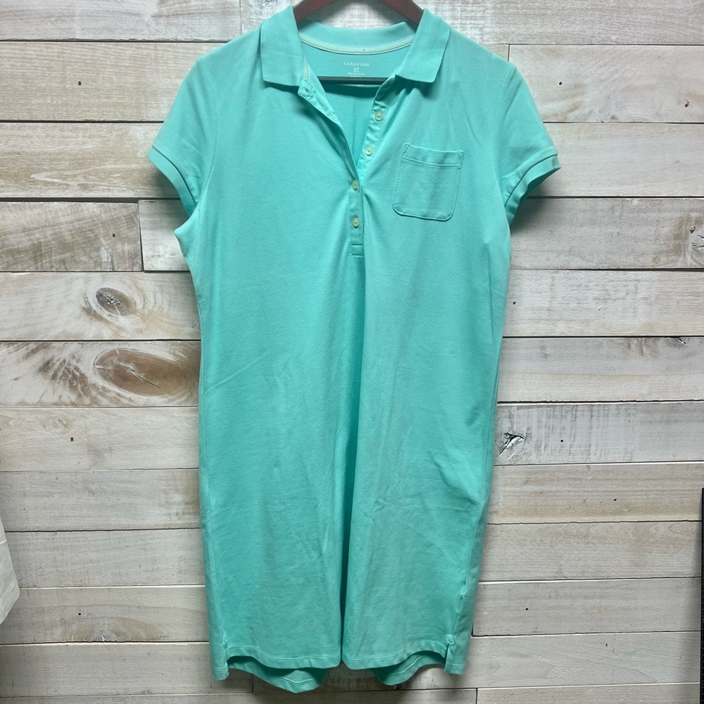 Lands End‎ Polo Dress Womens LP 14-16 Blue Pocket Collared Preppy School